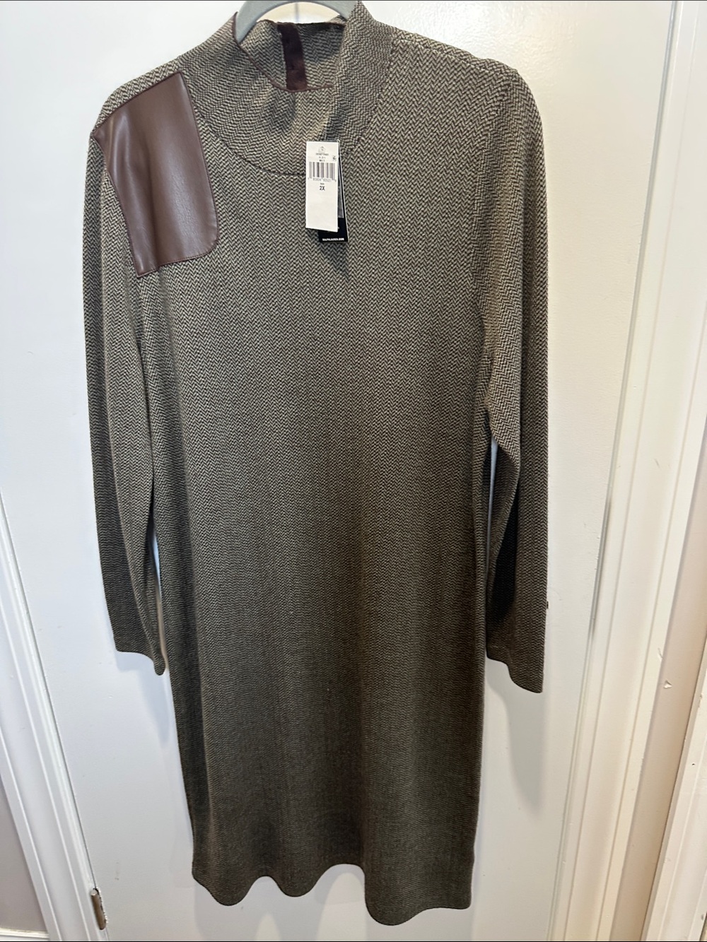 Ralph Lauren Olive Knit Long Sleeve Dress with Brown Shoulder Patch (55)